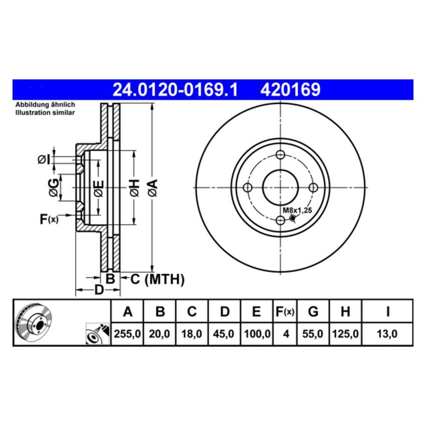 ATE 420169 ATE Original Front Disc Brake Rotor 420169 for Mazda