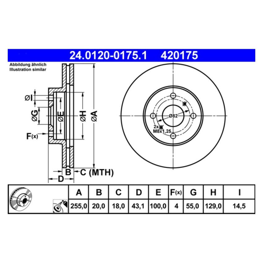 ATE 420175 ATE Original Front  Disc Brake Rotor 420175 for Toyota