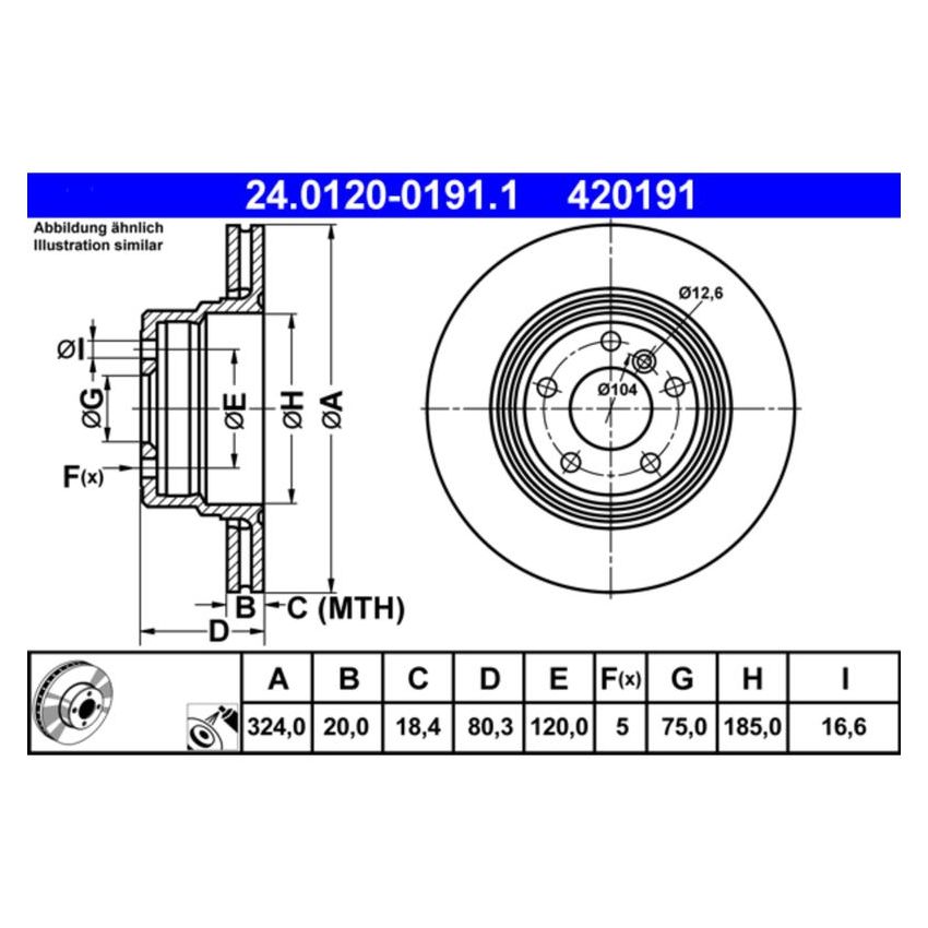 ATE 420191 ATE Original Rear Disc Brake Rotor 420191 for BMW