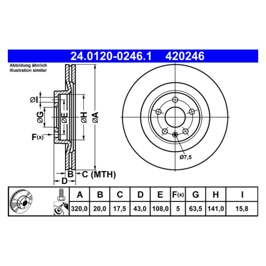 ATE 420246 ATE Original Rear  Disc Brake Rotor 420246 for Volvo