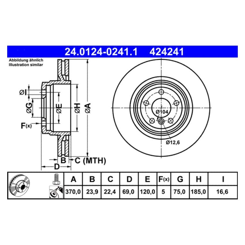ATE 424241 ATE Original Rear Disc Brake Rotor 424241 for BMW