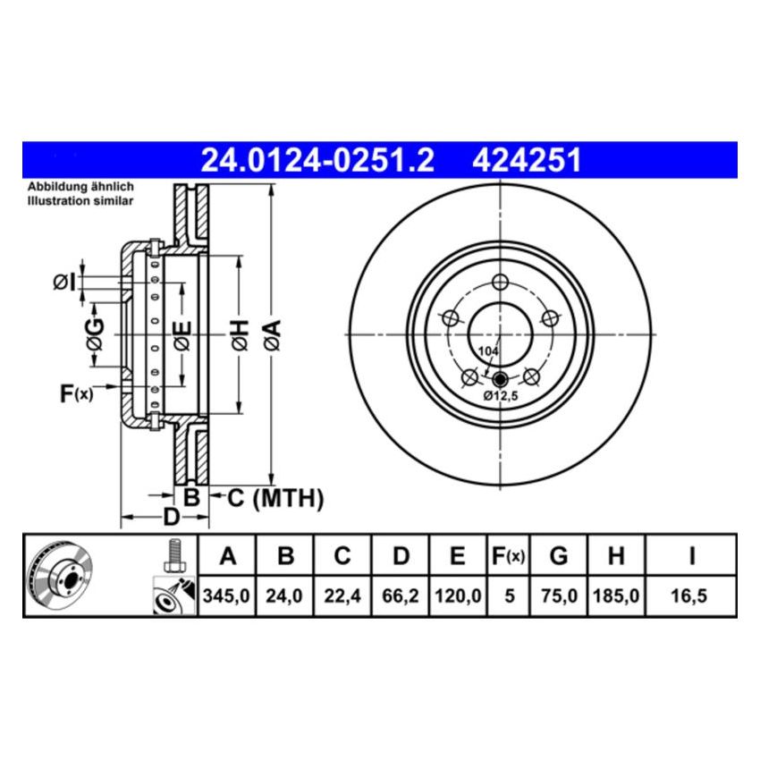 ATE 424251 ATE Original Rear Disc Brake Rotor 424251 for BMW