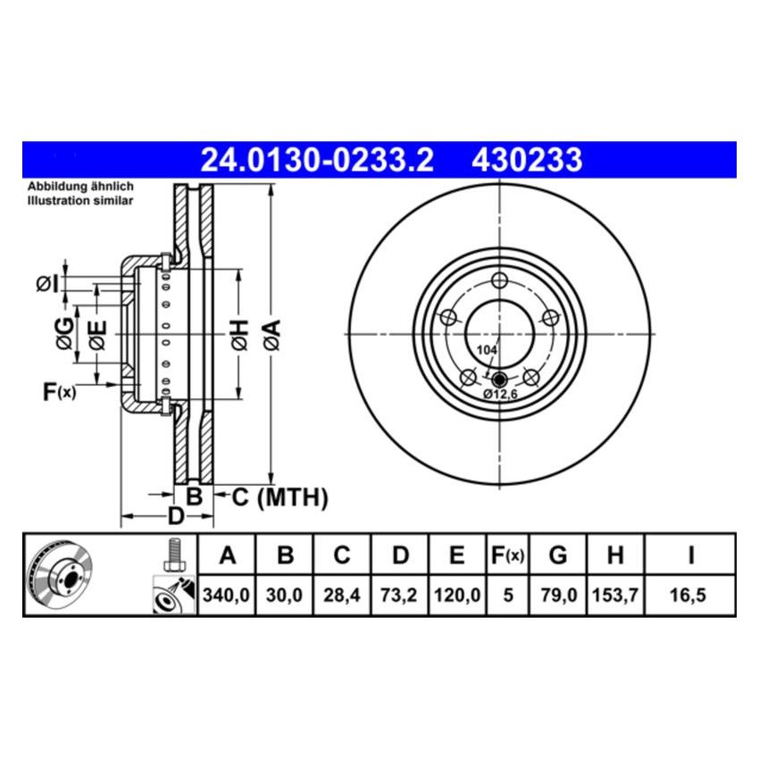 ATE 430233 ATE Original Front  Disc Brake Rotor 430233 for BMW