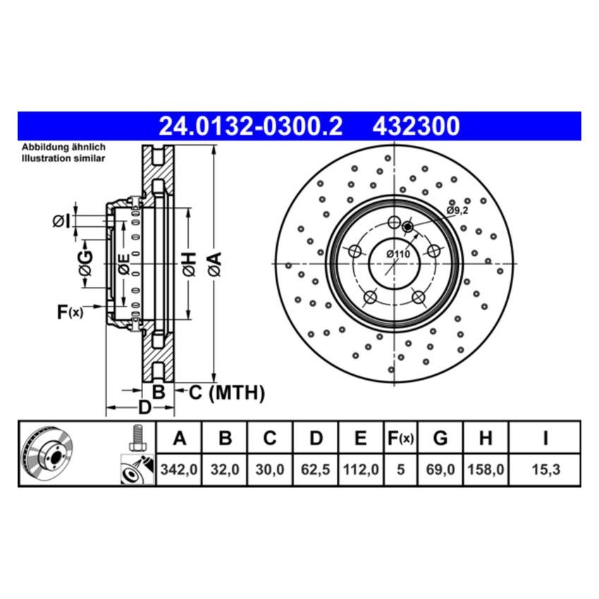 ATE 432300 ATE Original Front Disc Brake Rotor 432300 for Mercedes Benz