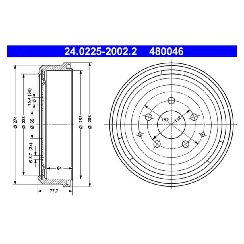 ATE 480046 ATE Original Rear Drum Brake 480046 for Volkswagen