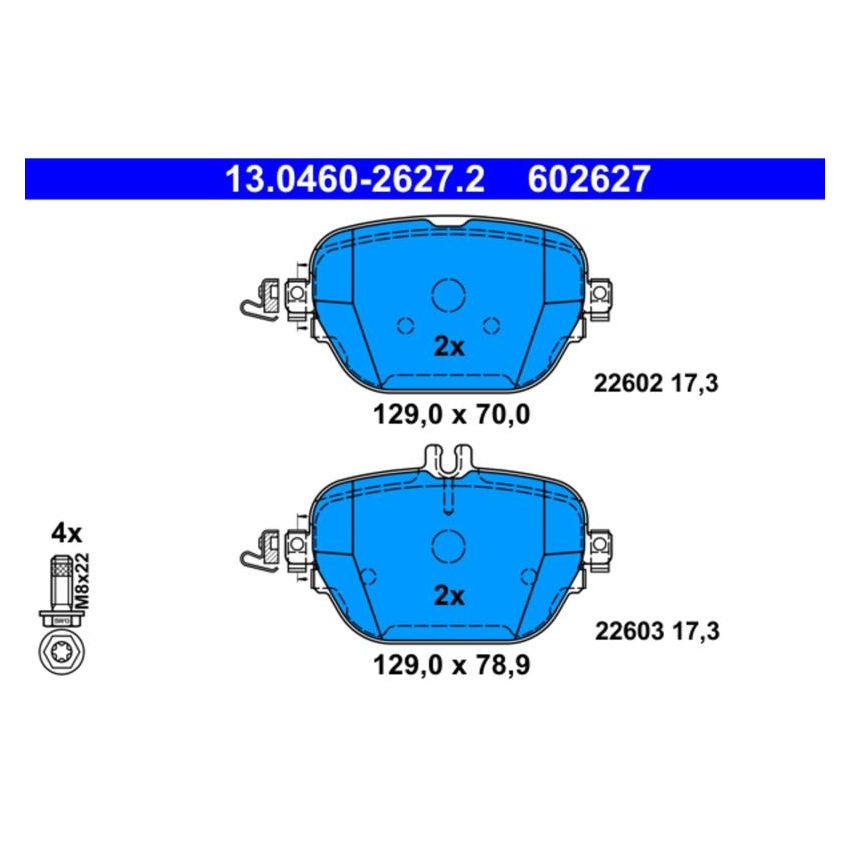 ATE 602627 ATE Original Semi-Metallic Rear Disc Brake Pad Set 602627 for Mercedes-Benz