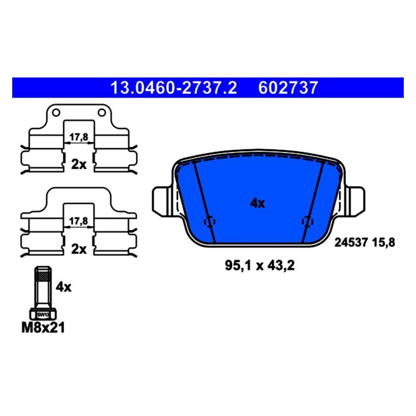 ATE 602737 ATE Original Semi-Metallic Rear Disc Brake Pad Set 602737 for Land Rover, Volvo