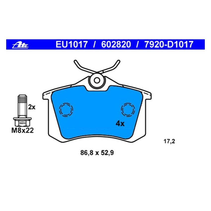 ATE 602820 ATE Original Semi-Metallic Rear Disc Brake Pad Set 602820 for Audi, Volkswagen