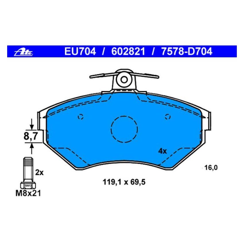 ATE 602821 ATE Original Semi-Metallic Front Disc Brake Pad Set 602821 for Volkswagen