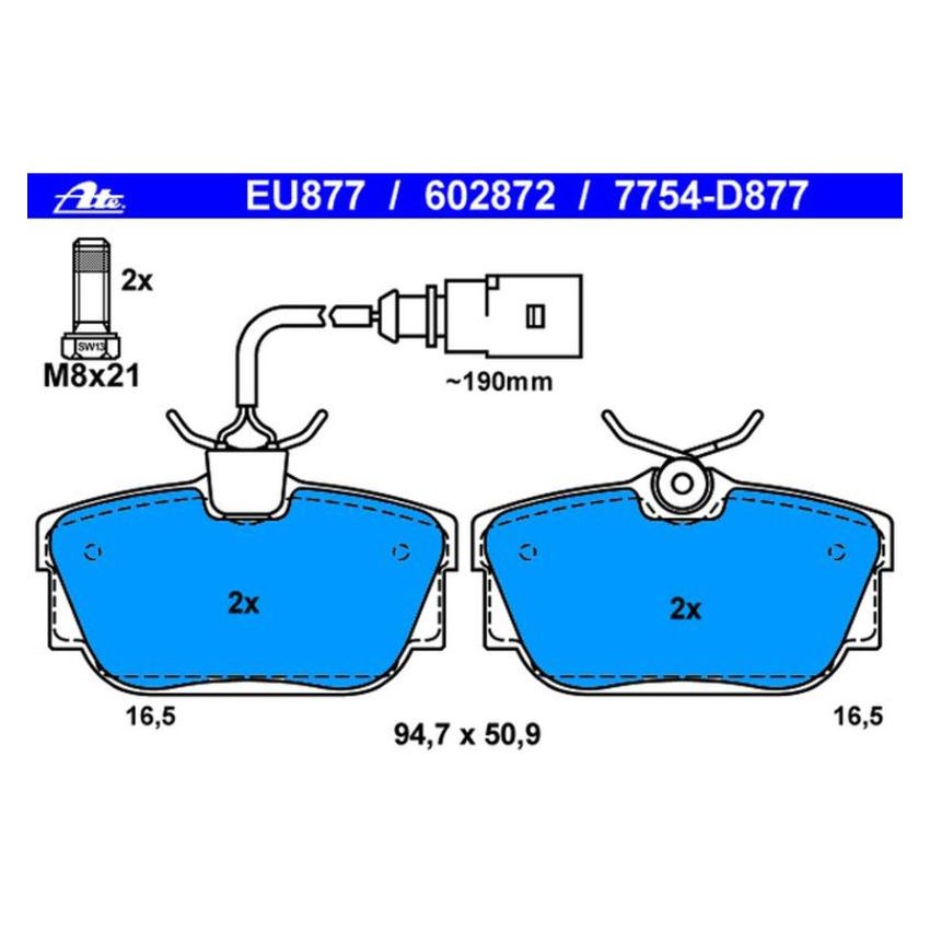 ATE 602872 ATE Original Semi-Metallic Rear Disc Brake Pad Set 602872 for Volkswagen