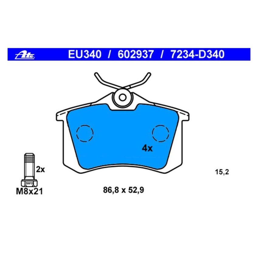 ATE 602937 ATE Original Semi-Metallic Rear Disc Brake Pad Set 602937 for Volkswagen