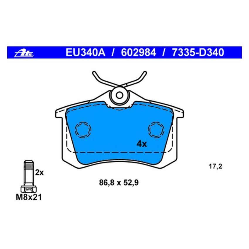 ATE 602984 ATE Semi-Metallic Rear Disc Brake Pad Set 602984 for Peugeot, Volkswagen