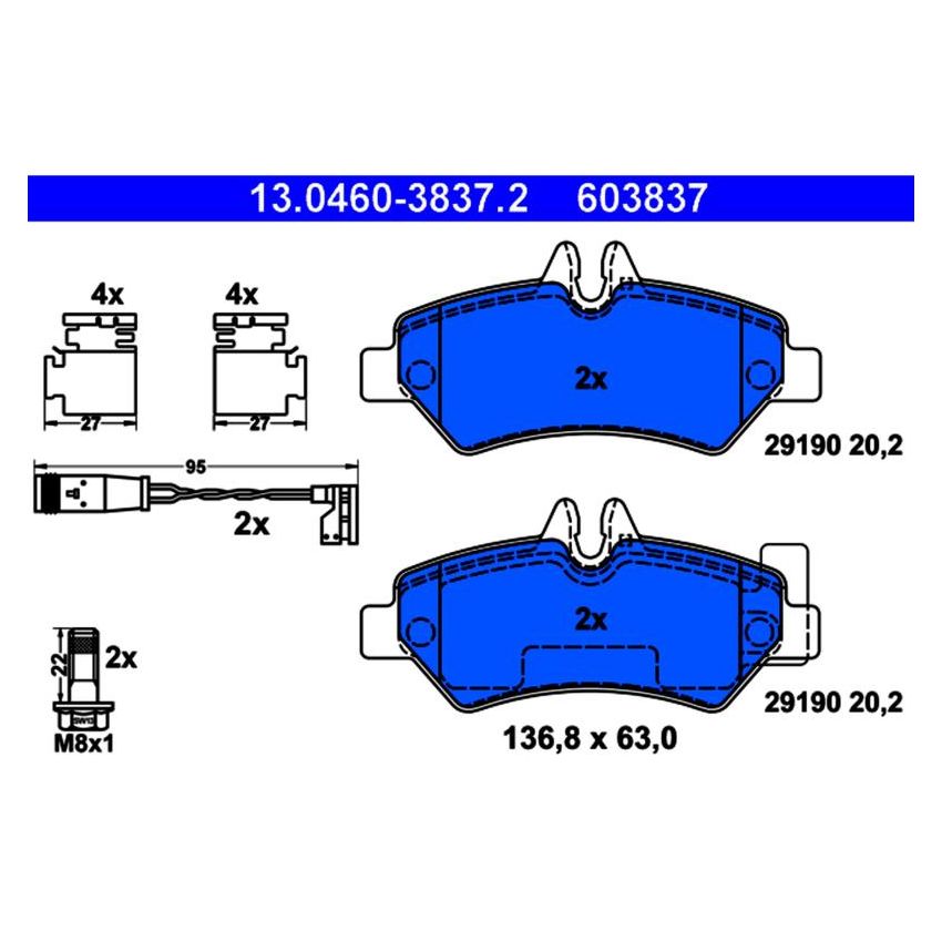 ATE 603837 ATE Semi-Metallic Rear Disc Brake Pad Set 603837 for Sprinter