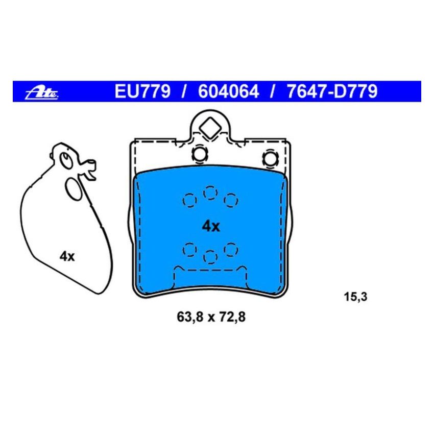 ATE 604064 ATE Semi-Metallic Rear Disc Brake Pad Set 604064 for Chrysler, Mercedes-Benz