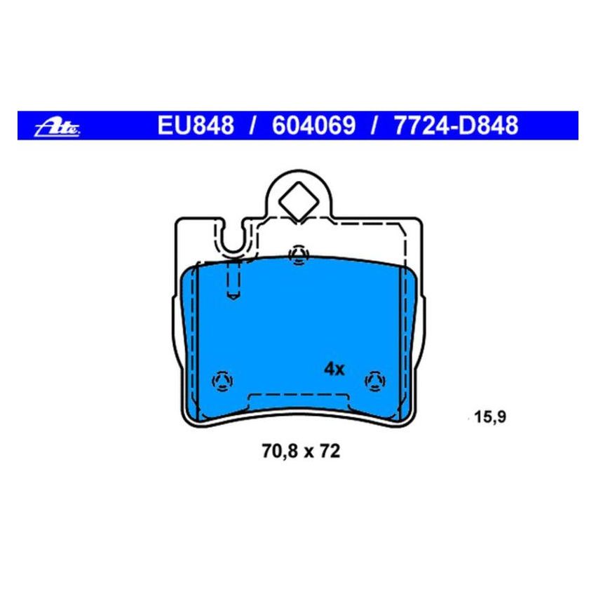 ATE 604069 ATE Original Semi-Metallic Rear Disc Brake Pad Set 604069 for Mercedes-Benz