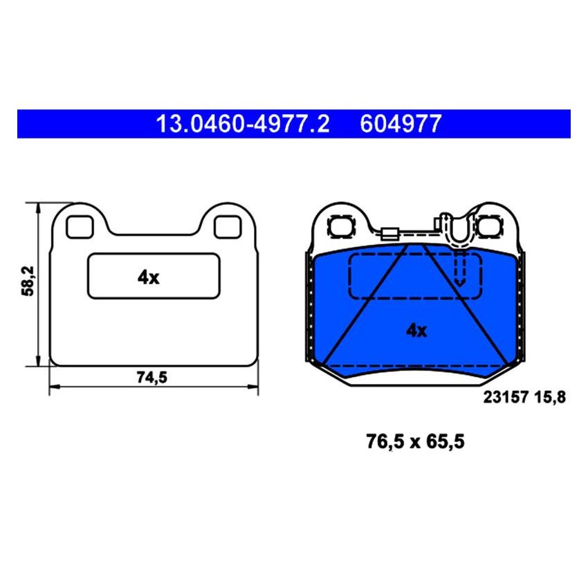 ATE 604977 ATE Original Semi-Metallic Rear Disc Brake Pad Set 604977 for Mercedes-Benz