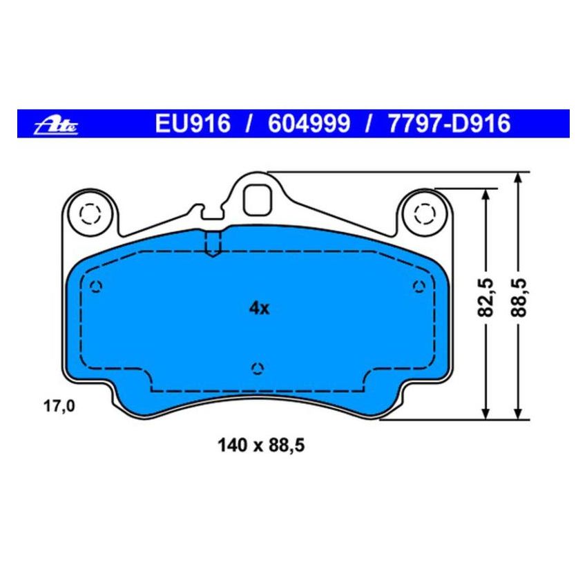 ATE 604999 ATE Original Semi-Metallic Front Disc Brake Pad Set 604999 for Porsche