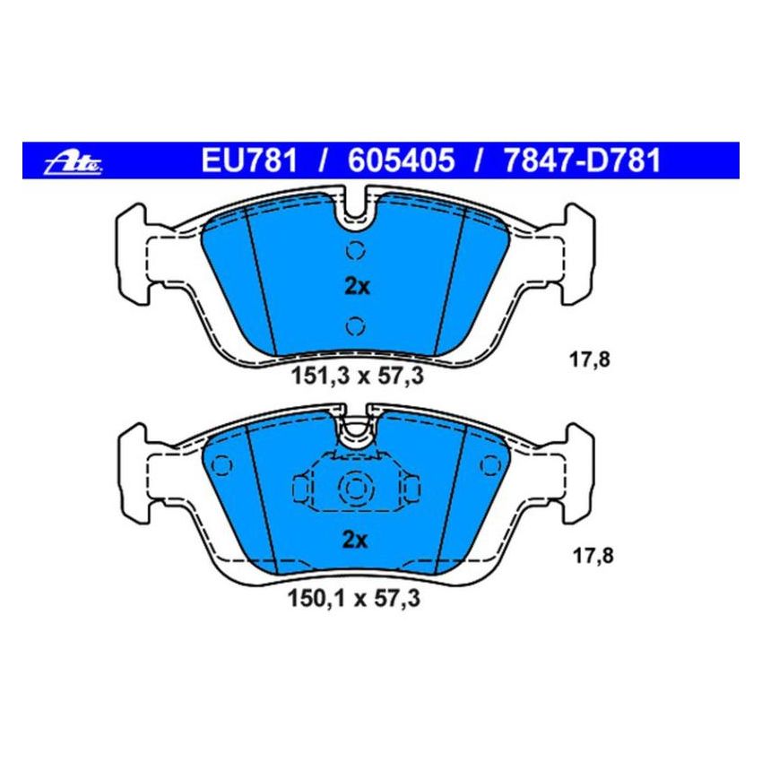 ATE 605405 ATE Original Semi-Metallic Front Disc Brake Pad Set 605405 for BMW