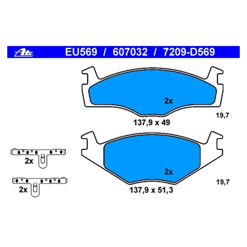 ATE 607032 ATE Original Semi-Metallic Front Disc Brake Pad Set 607032 for Volkswagen