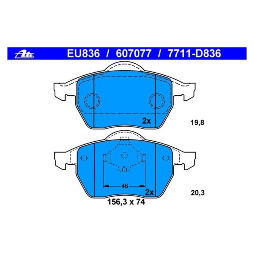 ATE 607077 ATE Original Semi-Metallic Front Disc Brake Pad Set 607077 for Audi, Volkswagen