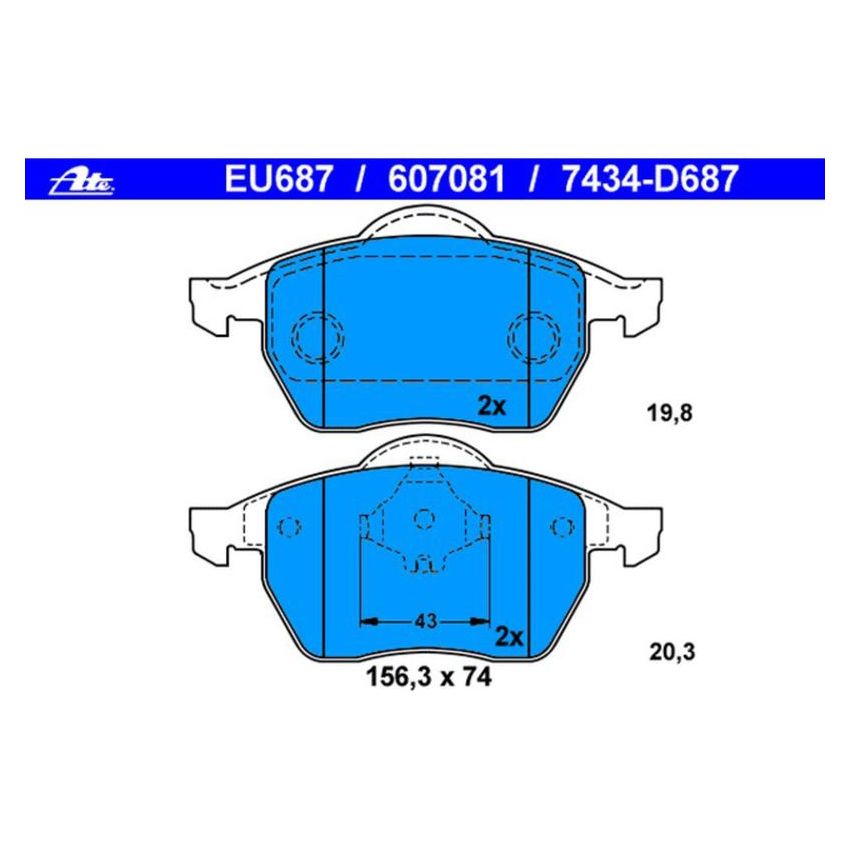 ATE 607081 ATE Original Semi-Metallic Front Disc Brake Pad Set 607081 for Audi, Volkswagen