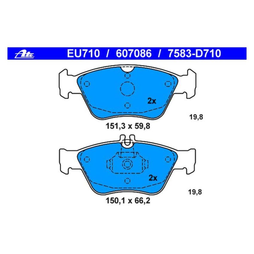 ATE 607086 ATE Original Semi-Metallic Front Disc Brake Pad Set 607086 for Mercedes-Benz