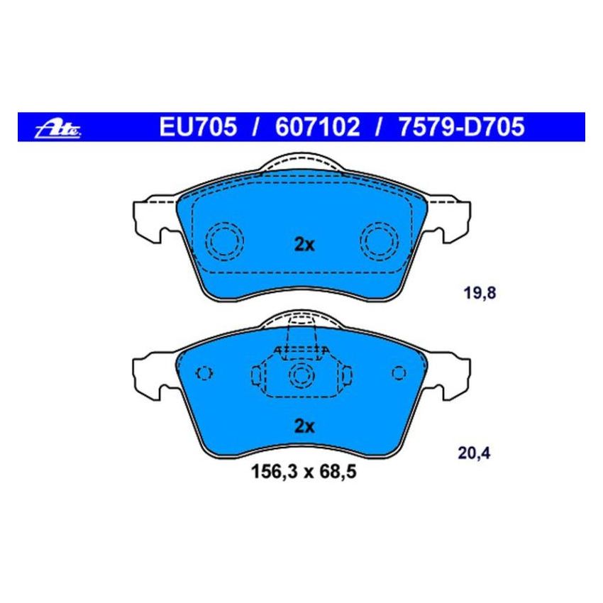 ATE 607102 ATE Original Semi-Metallic Front Disc Brake Pad Set 607102 for Volkswagen