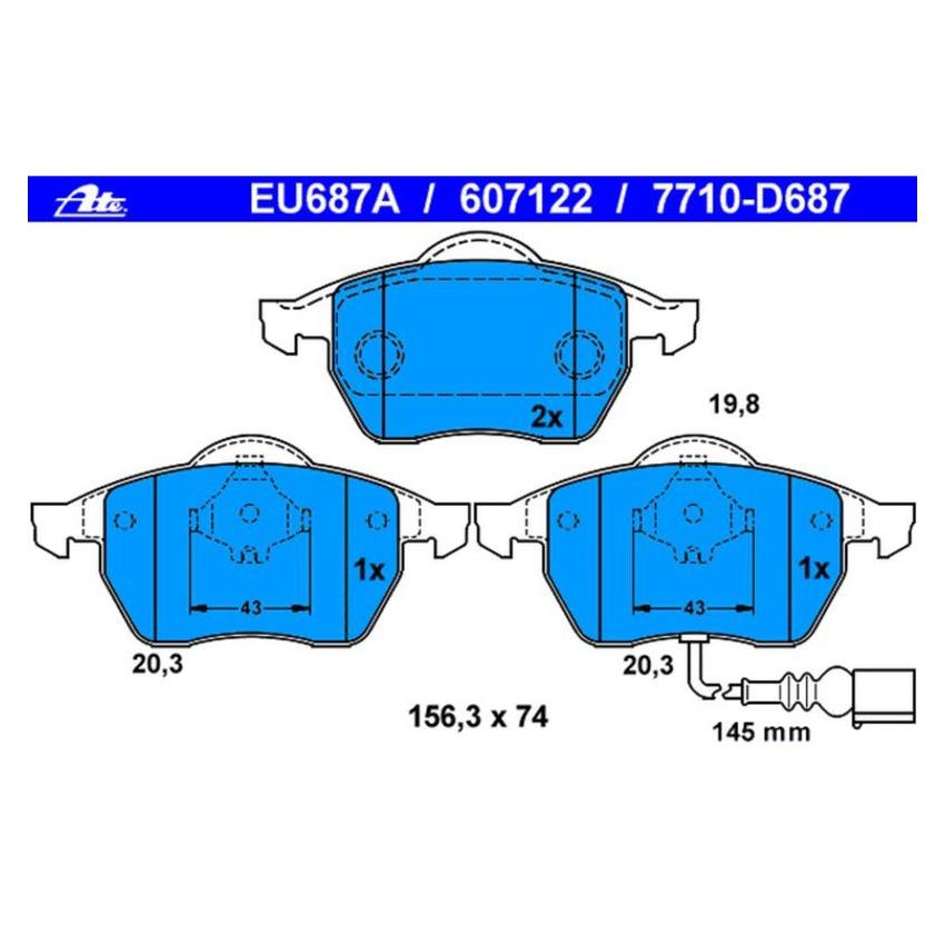 ATE 607122 ATE Original Semi-Metallic Front Disc Brake Pad Set 607122 for Audi, Volkswagen