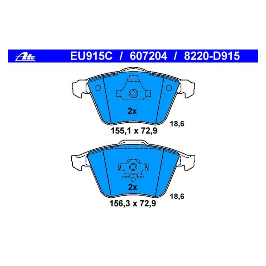 ATE 607204 ATE Semi-Metallic Front Disc Brake Pad Set 607204 for Mazda, Saab, Volvo