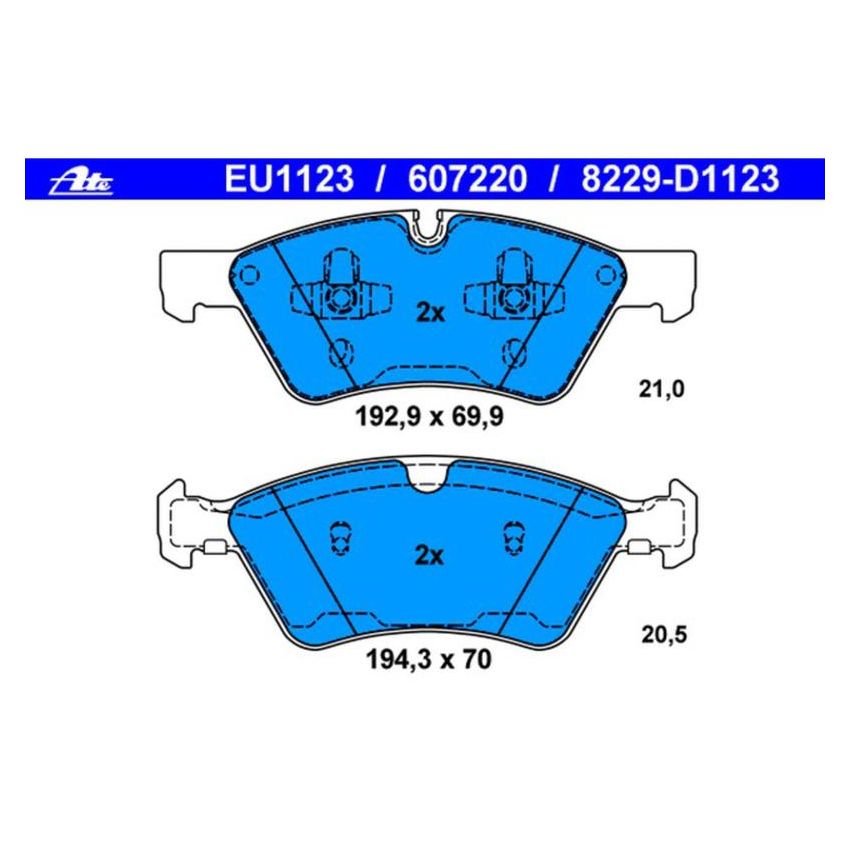 ATE 607220 ATE Original Semi-Metallic Front Disc Brake Pad Set 607220 for Mercedes-Benz
