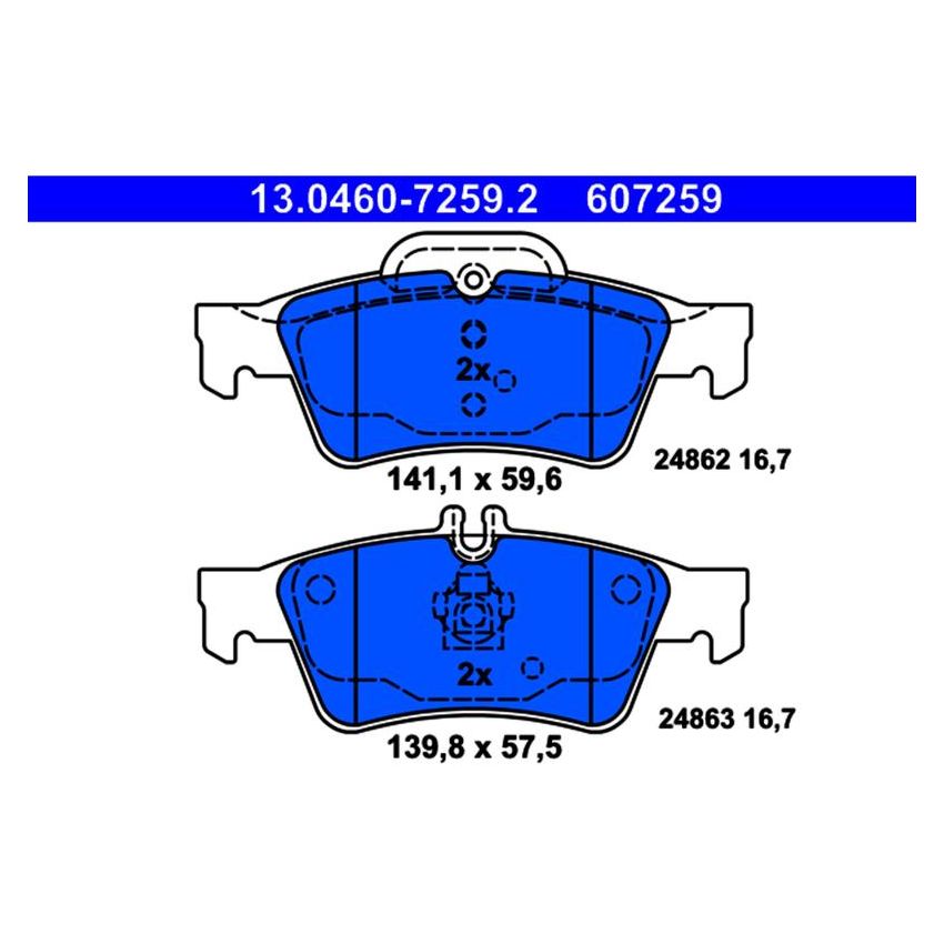 ATE 607259 ATE Original Semi-Metallic Rear Disc Brake Pad Set 607259 for Mercedes-Benz