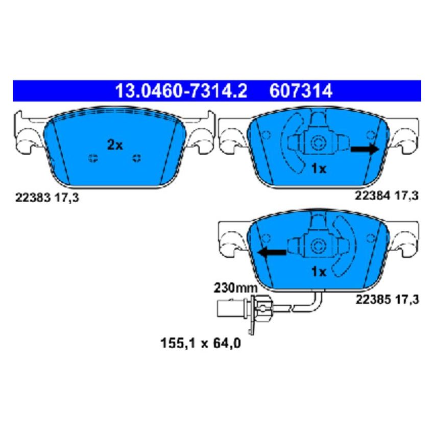 ATE 607314 ATE Original Semi-Metallic Front Disc Brake Pad Set 607314 for Audi