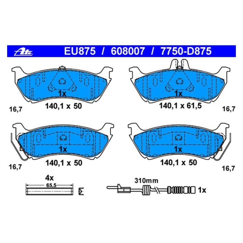ATE 608007 ATE Original Semi-Metallic Rear Disc Brake Pad Set 608007 for Mercedes-Benz