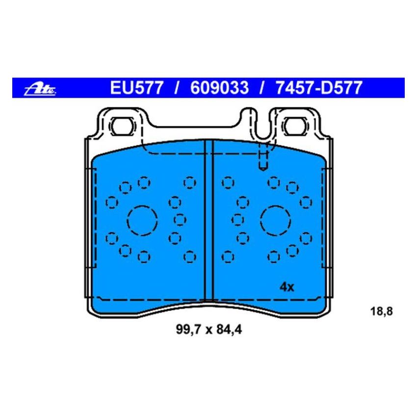 ATE 609033 ATE Original Semi-Metallic Front Disc Brake Pad Set 609033 for Mercedes-Benz