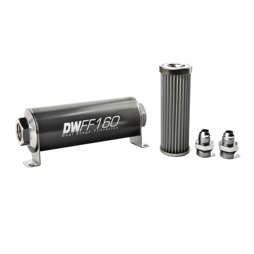 DeatschWerks 8-03-160-040K-8 Stainless Steel 8AN 40 Micron Universal Inline Fuel Filter Housing Kit (160mm)