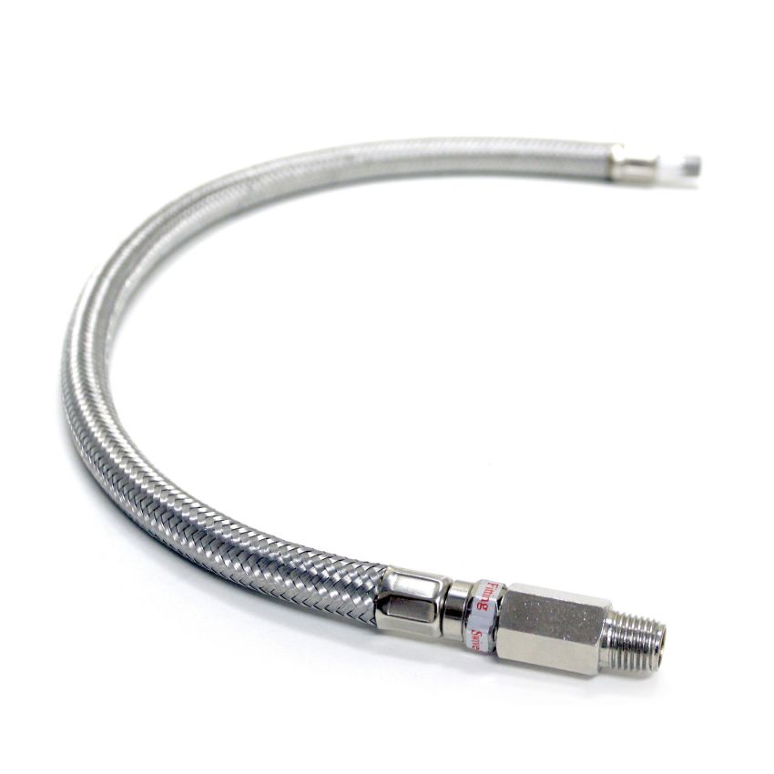 Kleinn Air Horns 30202 Kleinn 18In Stainless Steel Braided Leader Hose w/ Check Valve-1/4In M NPT Inlet/ 1/4In M NPT Outlet