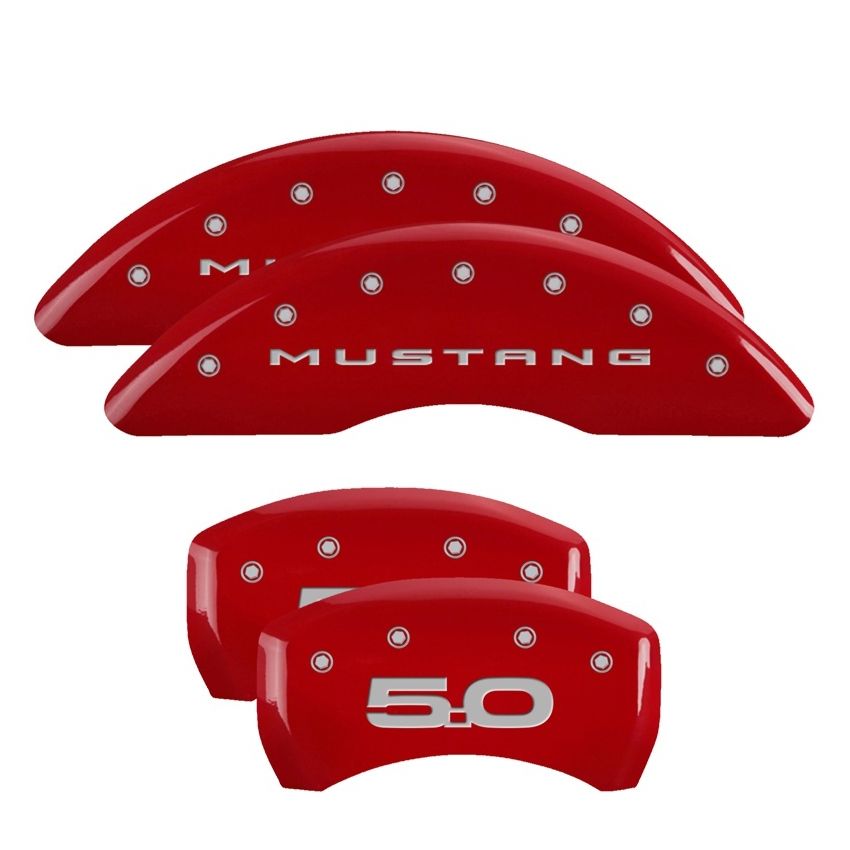 MGP 4 Caliper Covers Engraved Front 2015/Mustang Engraved Rear 2015/50 Red finish silver ch