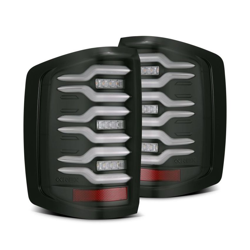 AlphaRex 14-18 Chevrolet Silverado Luxx-Series LED Tail Lights Black w/Activ Light/Seq Signal