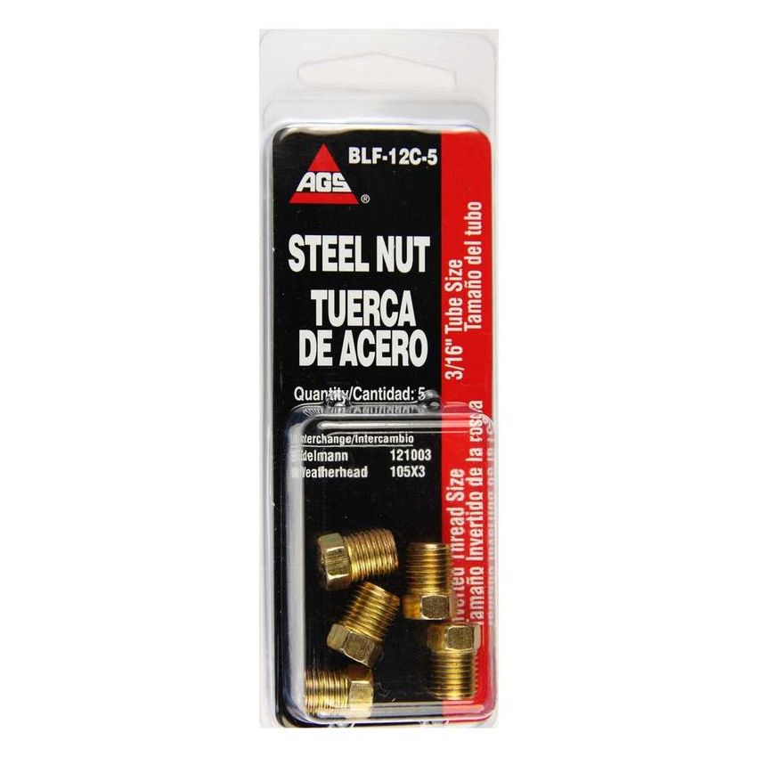 AGS BLF-12C-5 Steel Tube Nut, 3/16 (3/8-24 Inverted), 5/card