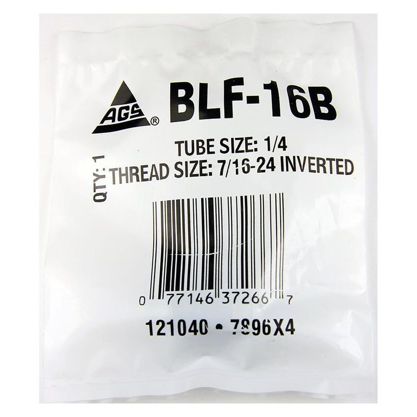 AGS BLF-16 Steel Tube Nut, Long, 1/4 (7/16-24 Inverted), 10/bag