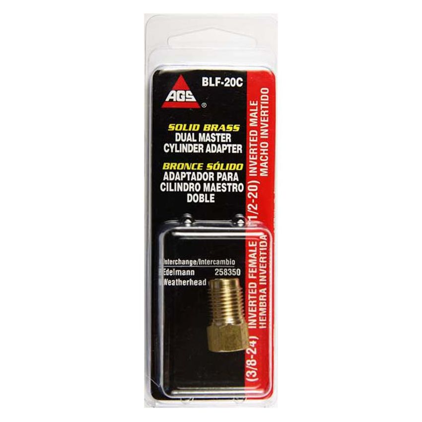 AGS BLF-20C Brass Adapter, Female(3/8-24 Inverted), Male(1/2-20 Inverted), 1/card