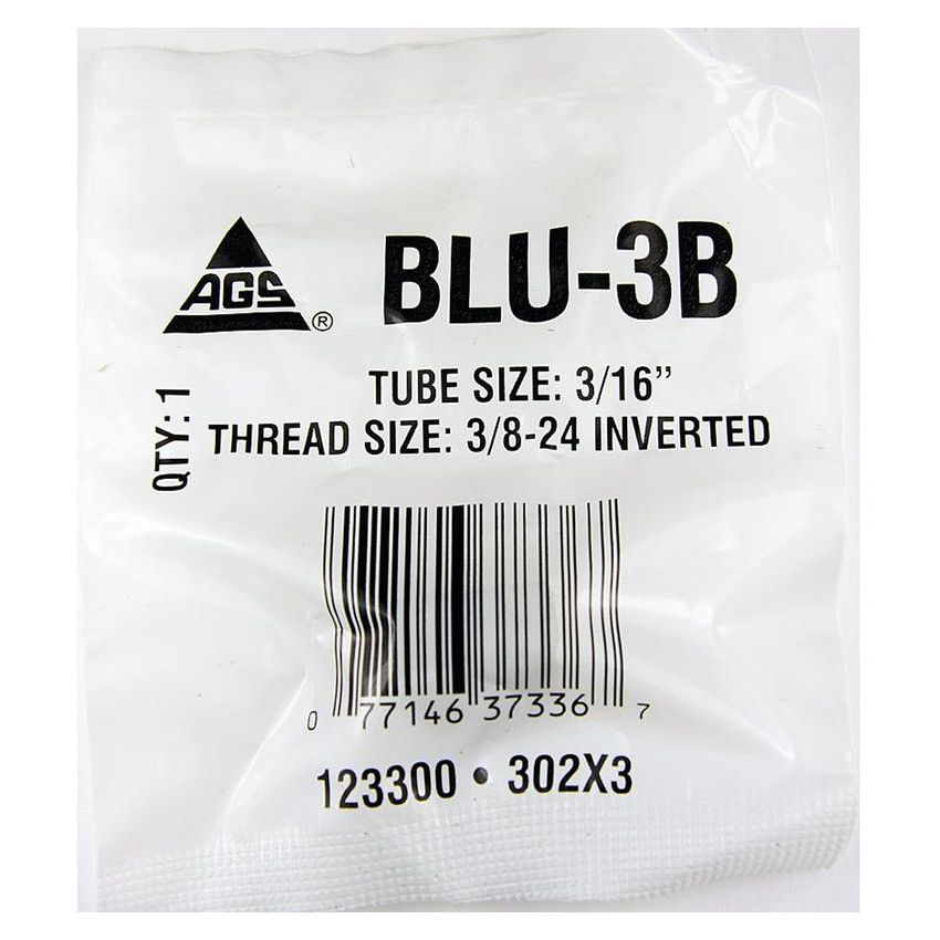 AGS BLU-3 Brass Brake Line Union, 3/16 (3/8-24 Inverted), 10/bag