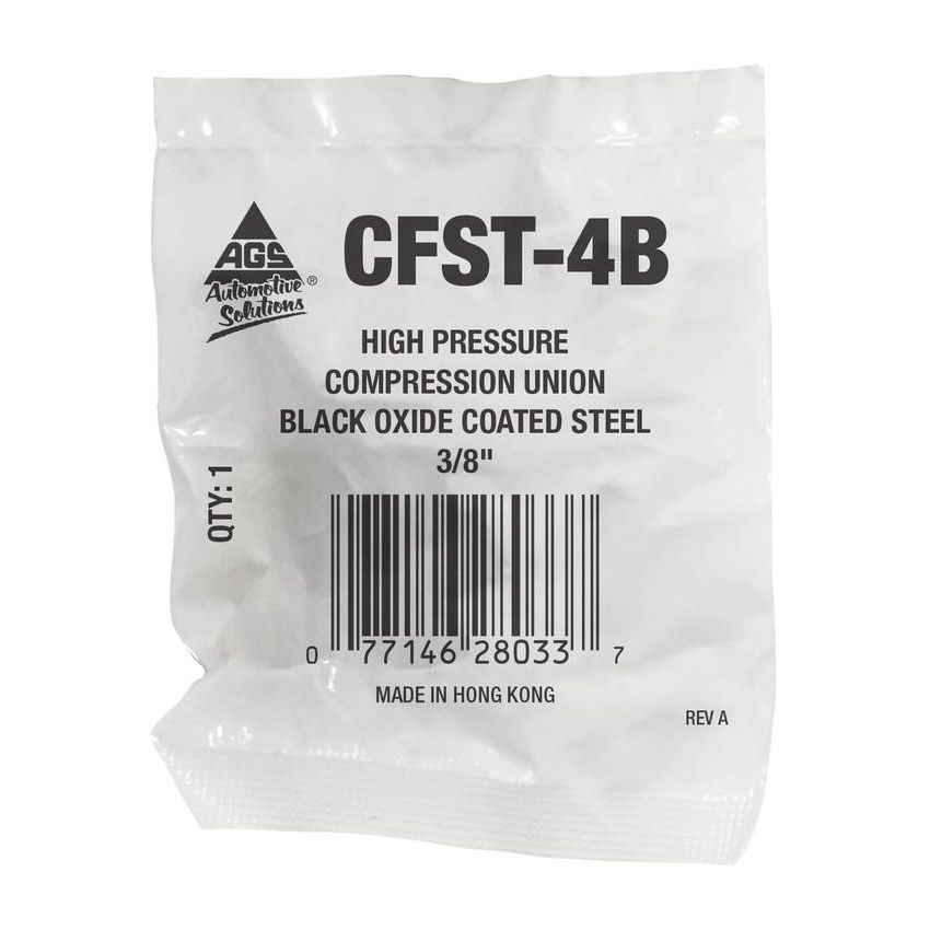 AGS CFST-4B Black Oxide Coated Steel, High Pressure, Compression Union, 3/8, Bag