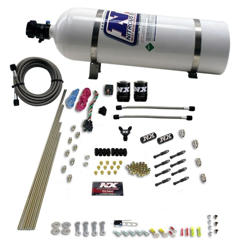 Nitrous Express 8 Cyl Dry Direct Port 2 Solenoids Nitrous Kit (200-600HP) w/15lb Bottle
