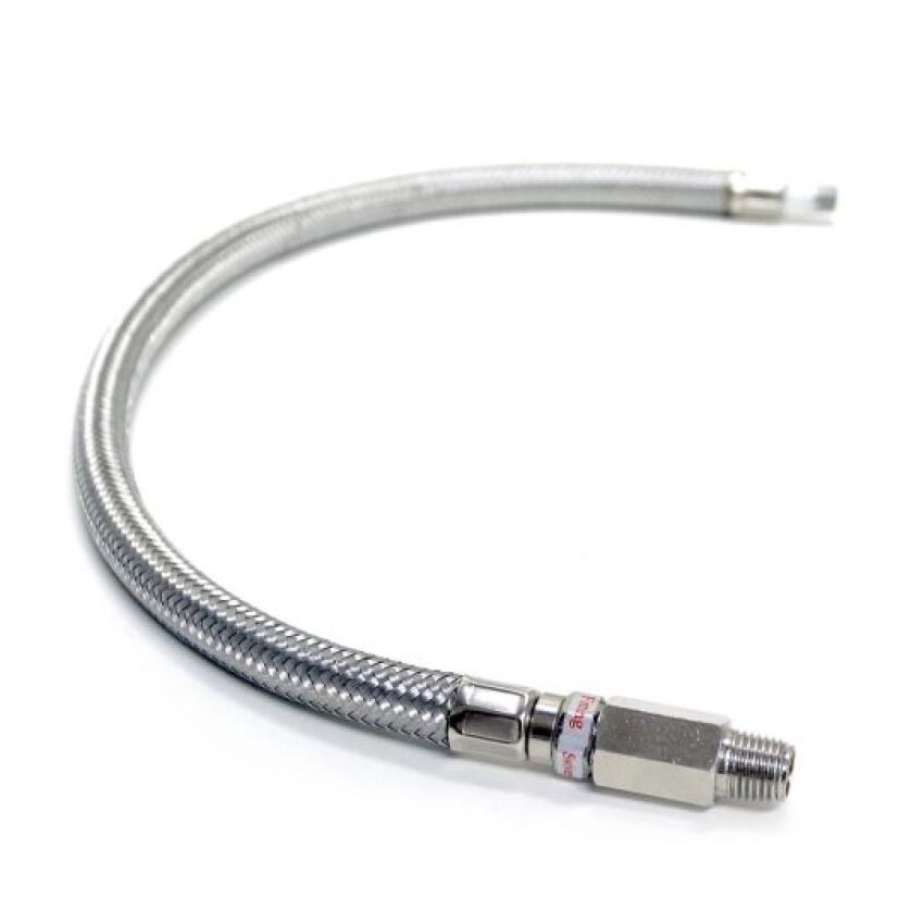 Kleinn Air Horns 30202 Kleinn 18In Stainless Steel Braided Leader Hose w/ Check Valve-1/4In M NPT Inlet/ 1/4In M NPT Outlet