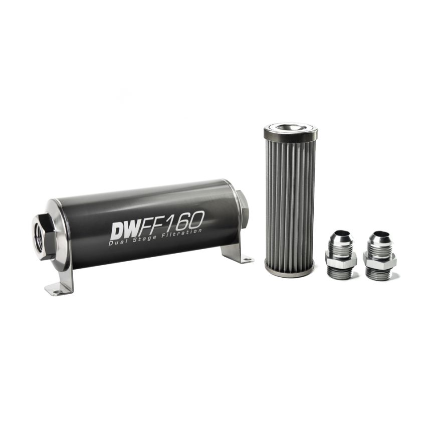 DeatschWerks Stainless Steel 10AN 40 Micron Universal Inline Fuel Filter Housing Kit (160mm)