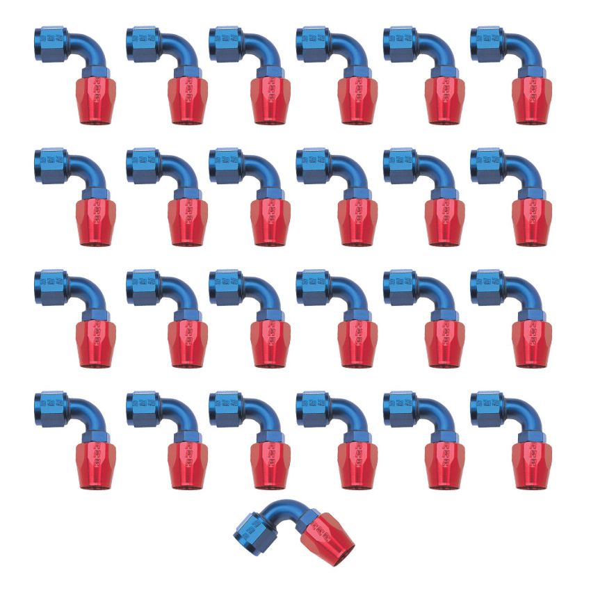 Russell Performance -6 AN Red/Blue 90 Degree Full Flow Hose End (25 pcs.)