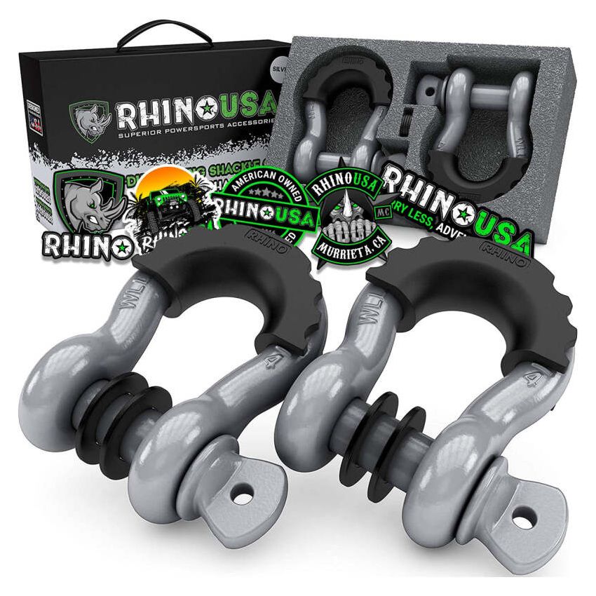 Rhino USA RNO-GRY-SHACKLES 3/4In D-Ring Shackle Set (2-Pack)(Gray)