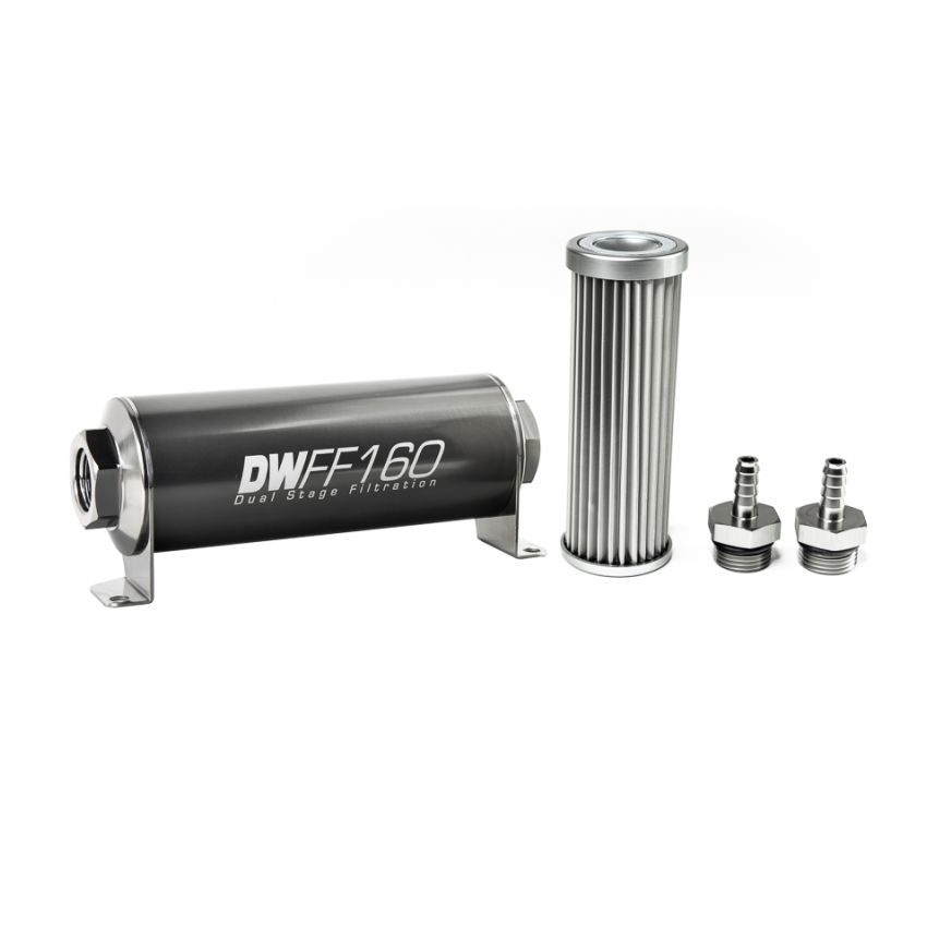 DeatschWerks Stainless Steel 5/16in 5 Micron Universal Inline Fuel Filter Housing Kit (160mm)
