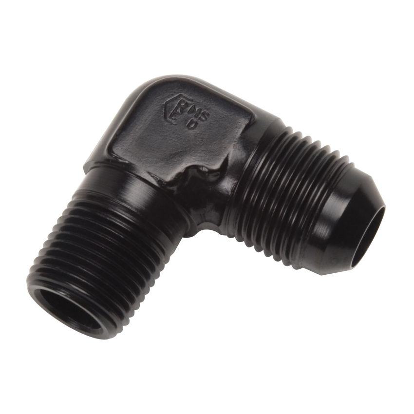 Russell Performance -4 AN 1/4in NPT 90 Degree Black Flare to Pipe Adapter